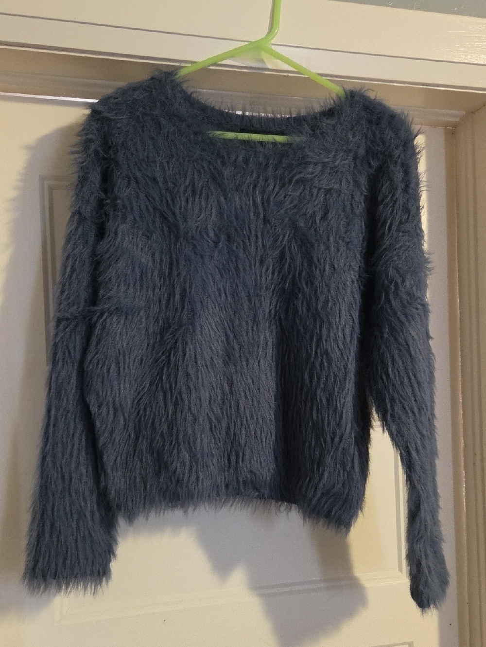 Fuzzy Long-Sleeve Crewneck Sweater - Slate Blue
